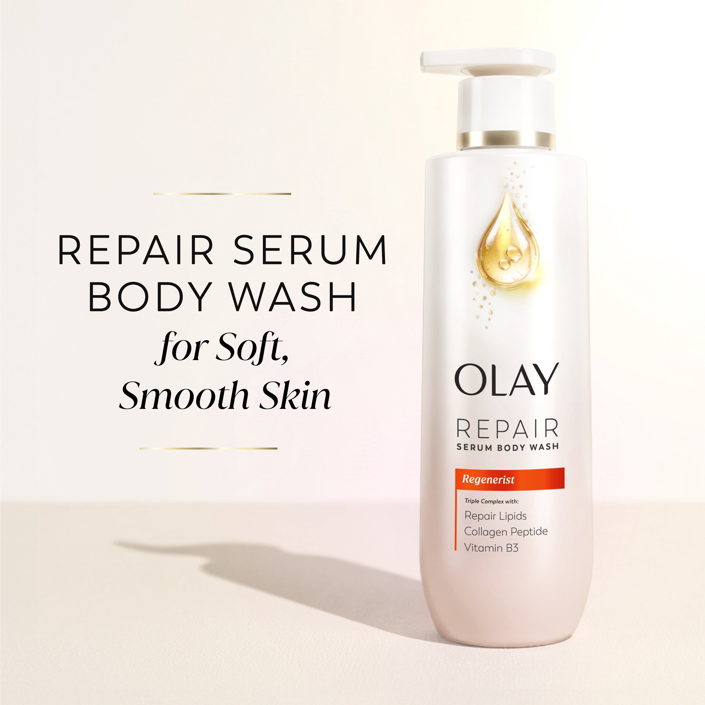 (4 pack) Olay Body Wash Regenerist Repair Serum, Triple Compex with Repair Lipids, Collagen Peptide and Vitamin B3, 20 fl oz