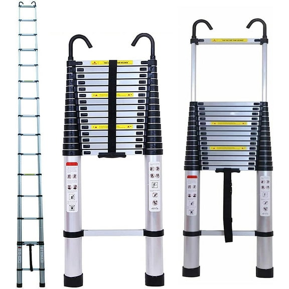 Telescoping Multi Ladder 20.34 FT Aluminum 6.2m Telescopic Ladder Extension Ladder with Detachable Hook Button Retraction Heavy Duty 330 Lb Capacity Extendable Frame Lightweight for Attic Garage