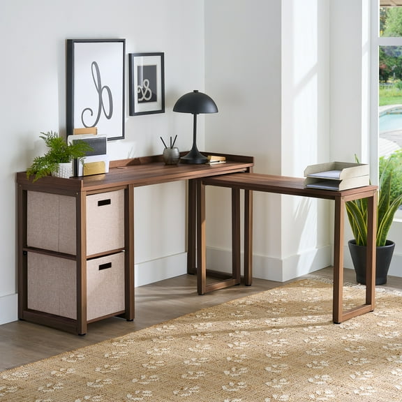 Better Homes & Gardens Ezra Modular L Desk with 2-Cube Storage, Walnut Finish