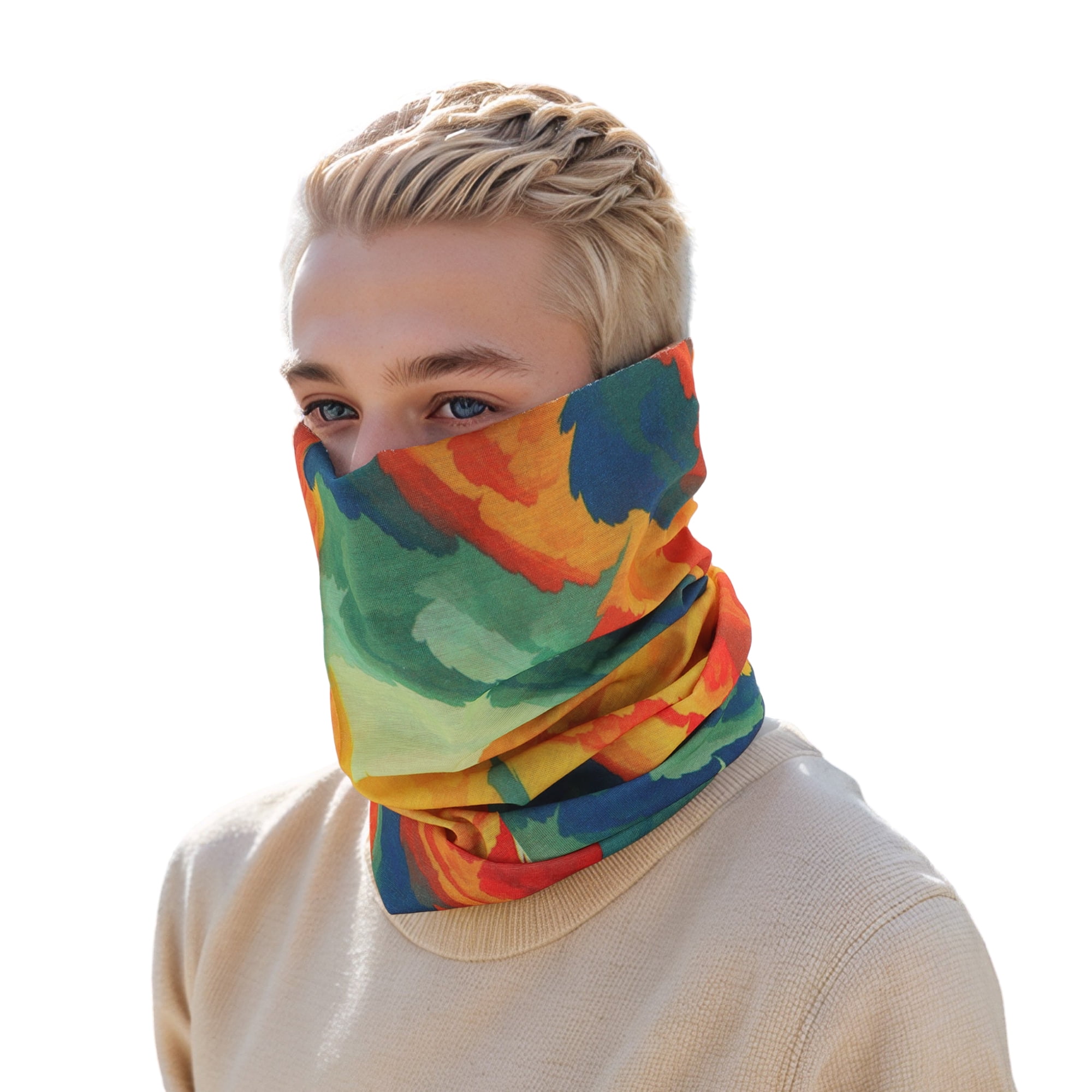 Unique Bargains Cloud Pattern Face Scarf Mask Orange 1 Pc