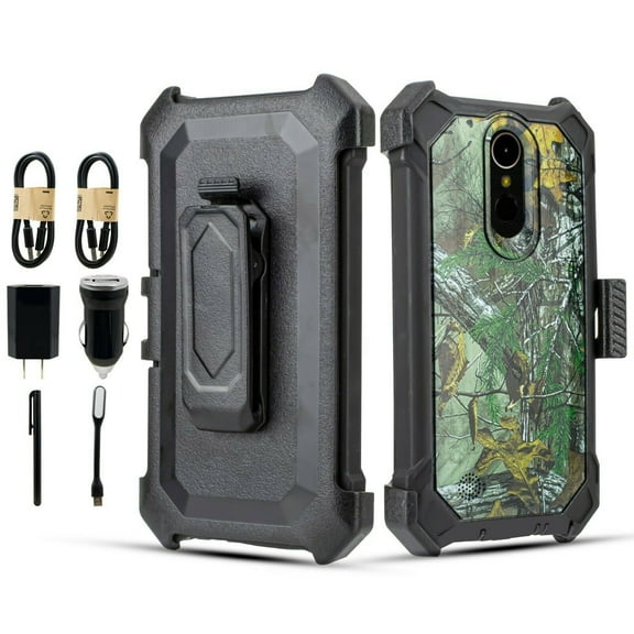 Value Pack for 5.5" LG LV5 LG K10 2017 LG K20 Plus LG K20 V Belt Clip Kickstand Screen Protector Raised Bevel Design Enhance Camera and Screen Protection Shockproof Combo Phone Case   [Huntingcamo]