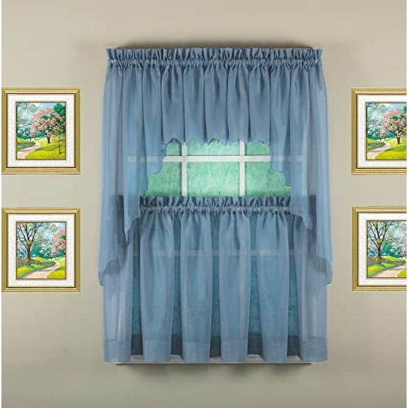 Today's Curtain Emelia Original Voile Tier Pair 24", Wedge Blue, 60" W x 24" L