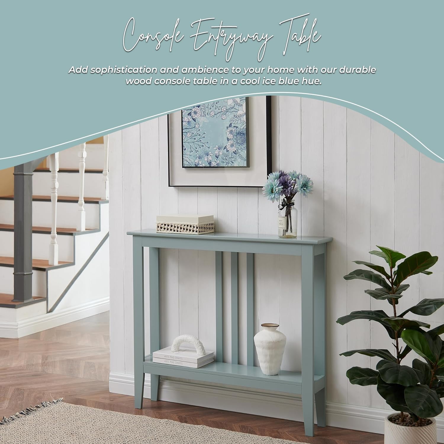 Kings Brand Furniture Ice Blue Wood Entryway Console Table – Narrow Hallway Storage for Foyer & Living Spaces.