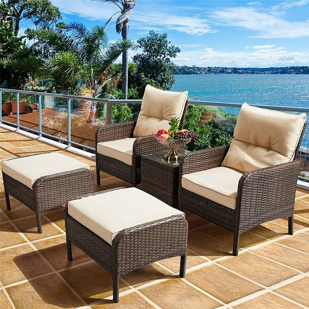 Patio Furniture Sets, 5 Piece Outdoor Conversation Sets with 2