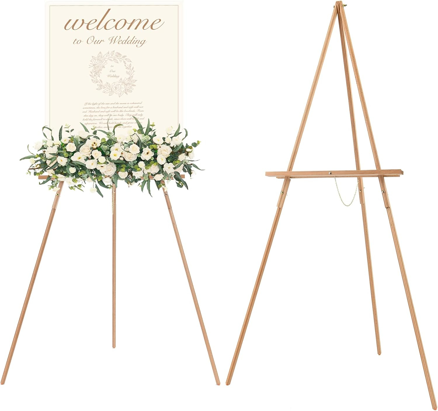 Wooden Tripod Display Easel - Standing Stand for Wedding Welcome Signs & Poster Boards