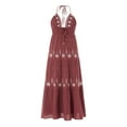 thumbnail image 6 of Caoirhny Women Summer Casual Long Dress Flower Embroidery Tie-Up Halter Neck Sleeveless Dress Fashion Backless A-line Dress, 6 of 9