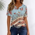 thumbnail image 5 of Women's 250th Anniversary USA Shirt Patriotic Flag Print V-Neck Button Short Sleeve T-Shirts, 5 of 7