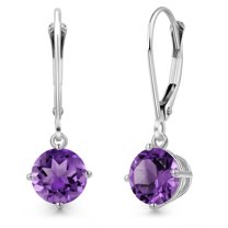 Gem Stone King 14K White Gold Purple Amethyst Earrings for Women | 2.00 Cttw | Gemstone February Birthstone | Round 6MM