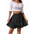 thumbnail image 3 of Women'S Elastic High Waist Tiered Ruffle Mini Skirt Shirred Layered Flowy Wrap Short Skirt Black S, 3 of 9