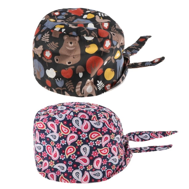 2 uds., Gorro para , gorro de limpieza, gorro de quimioterapia para trabajo a prueba de polvo, envoltura para la cabeza Animales + Rosa Macarena Gorro médico ajustable unisex