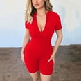 thumbnail image 3 of Outfmvch Bodysuits For Women Jumpsuit Women'S Short Sleeve Jumpsuit Bodysuit Bodycon Shorts Solid Color Stretchy Onesie Romper Jumpsuits For Women Dressy Red 1 S, 3 of 6