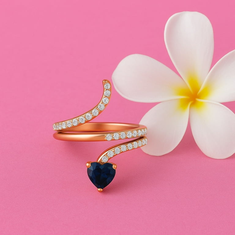 Mooneye 7mm Heart Wrap Blue Sapphire 925 Sterling Silver Rose