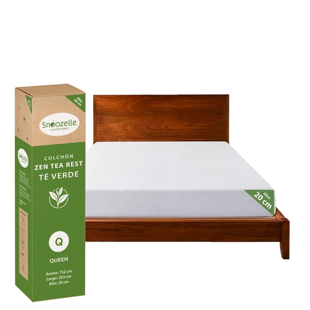 SNOOZELLE COMFORT Colchón Queen Size Memory Foam de Té Verde en Caja, 20cm de Alto, Firmeza Media, Esencia Natural Relajante, Alivia Puntos de Presión, Ayuda a conciliar el sueño (152x203x20cm)