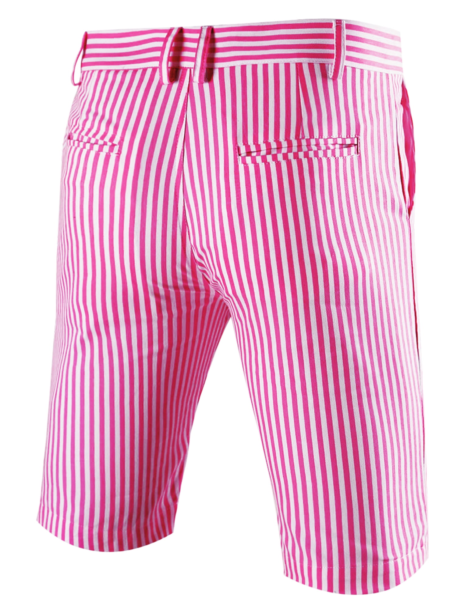 Unique Bargains Men's Mid-Rise Stripe Flat Front Chino Walk Shorts