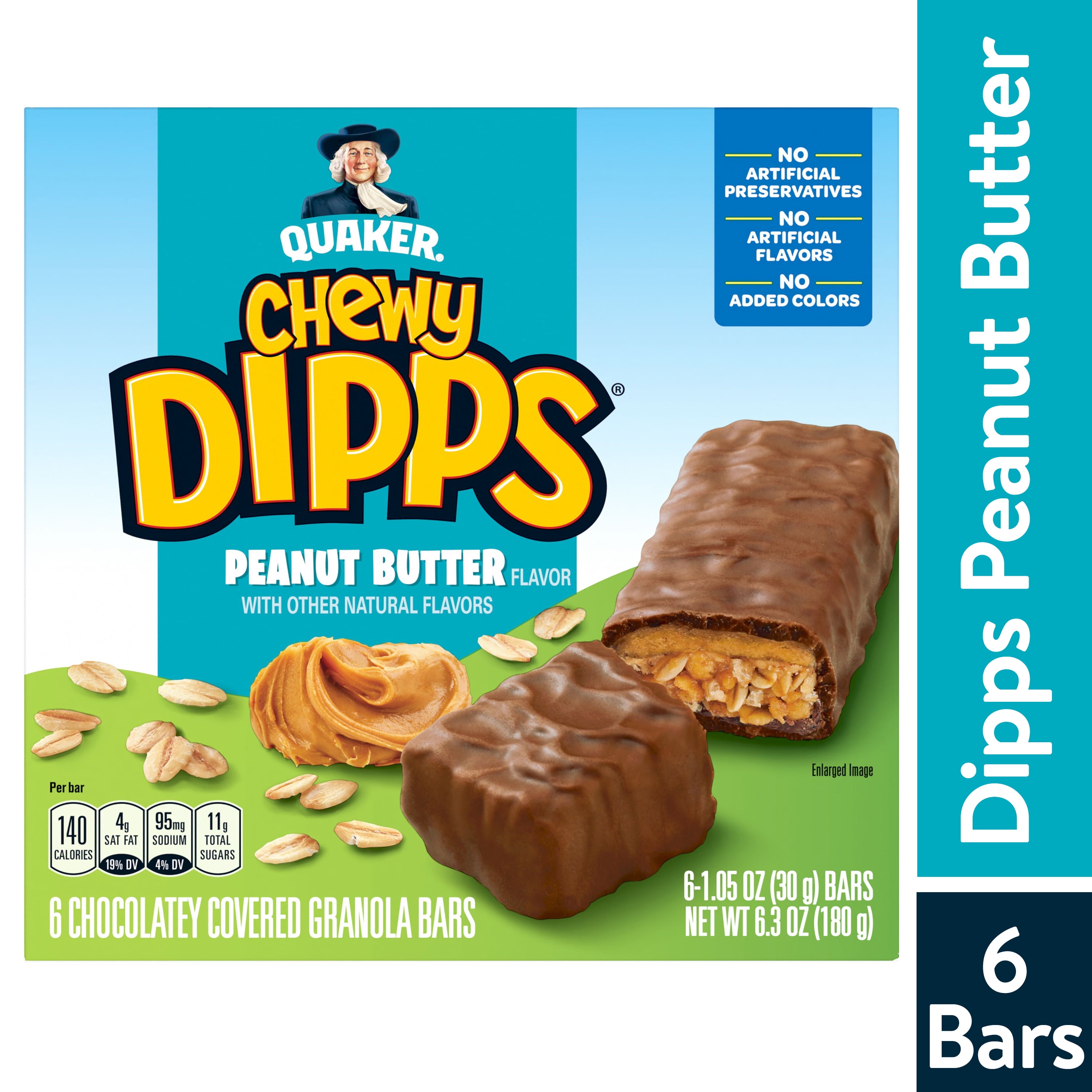 Quaker Peanut Butter Chewy Dipps Granola Bars,1.05 oz bars, 6 Count