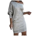 thumbnail image 2 of Cocktail Dresses for Women Sparkly Sequin Long Sleeve Off Shoulder Bodycon Mini Dress Night Club Dress, 2 of 5