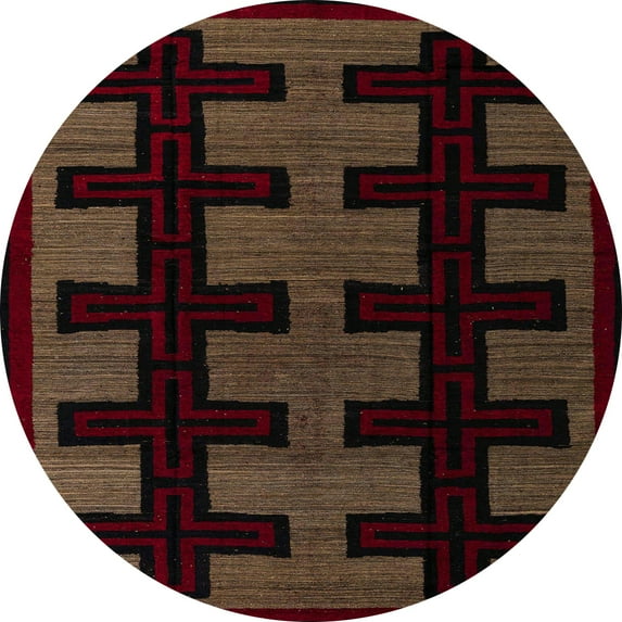Ahgly Company Indoor Round Abstract Red Southwestern Area Rugs, 8' Round