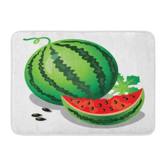 YUSDECOR Water Green Cartoon Watermelon Whole Slice Leaf Red Melon Bio Rug Doormat Bath Mat 23.6x15.7 inch