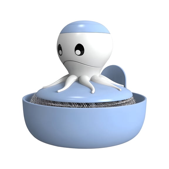 ACDANC Stainless Steel Sponge Wool Scrubbers,Dish Metal Scrubber Dishwashing Sponge Dishes Scrub,Handheld Scrubbing Cleaner Brush Scouring Pad with Handle and Tray for Kitchen Cleaning