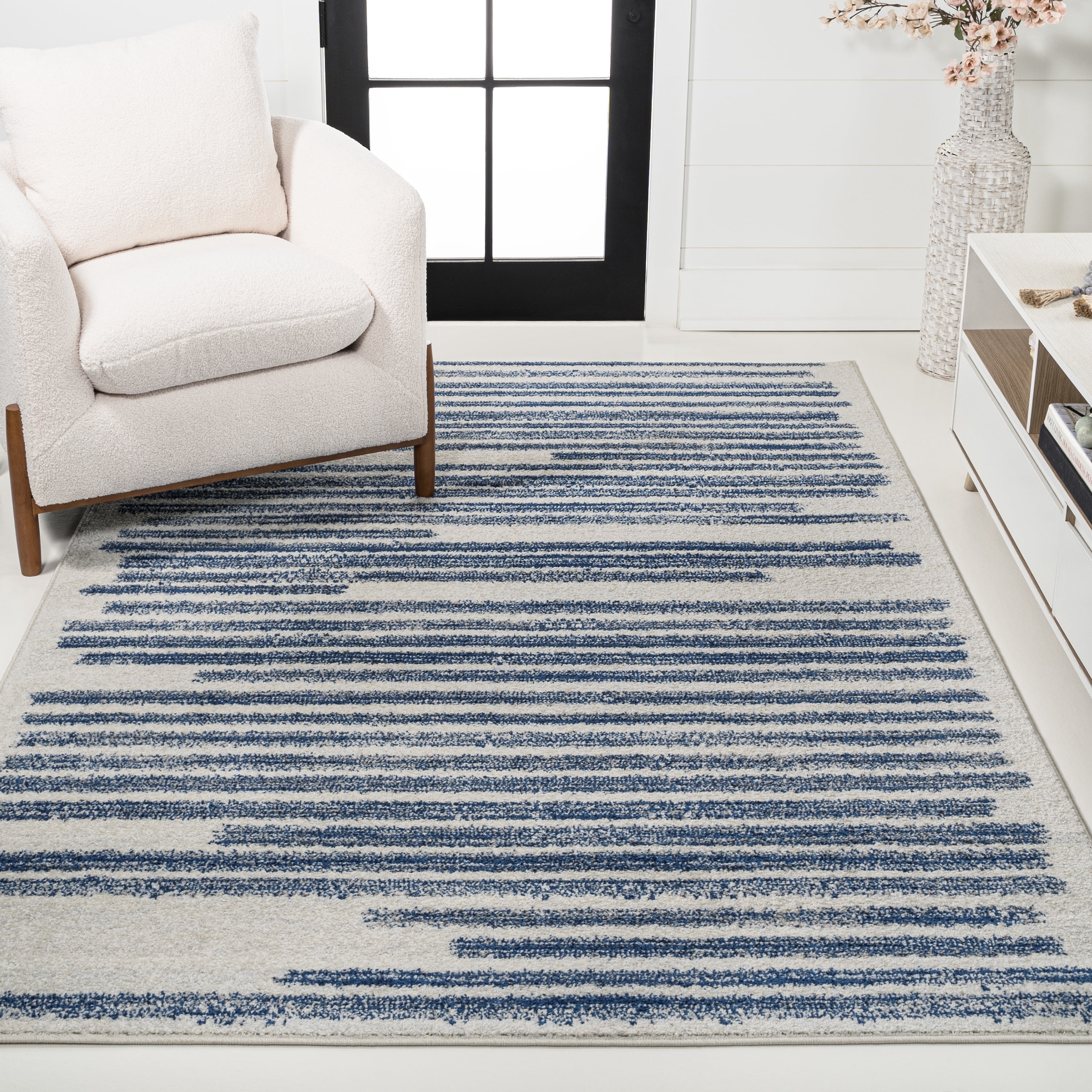 JONATHAN Y MOROCCAN HYPE 8 x 10 Area Rug, Khalil Berber Stripe - Cream/Navy, MOH207E-8