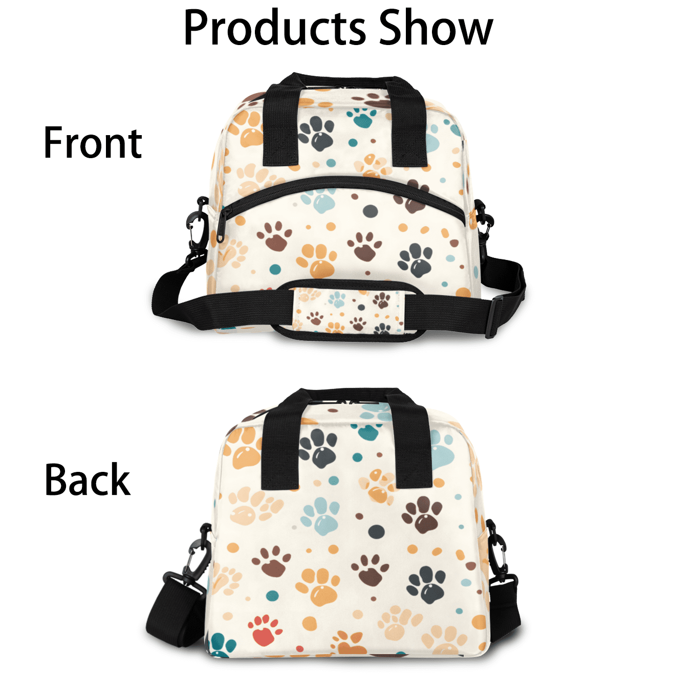 Herdesigns Dog Paw Print Insulated Lunch Bag for Women Men Adults Large Reusable Lunch Box Cute Leakproof Cooler Tote Bags with Adjustable Shoulder Strap