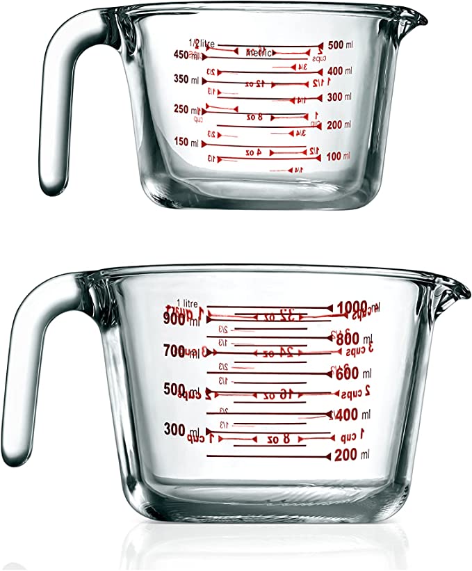 NutriChef 2Pieces Measuring Cups Premium Heat Resistant Borosilicate