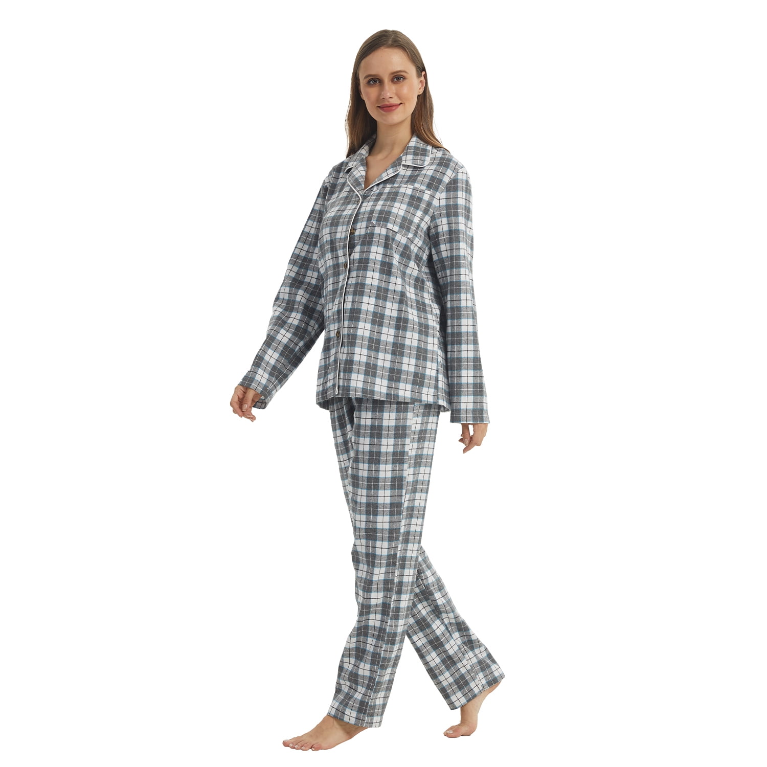 LANBAOSI Women Flannel Pajamas Sets 2 Piece Long Sleeve Top and Pants Female Cotton Plaid Pjs Set Button Down Pajama Loungewear Pj Size Medium Walmart