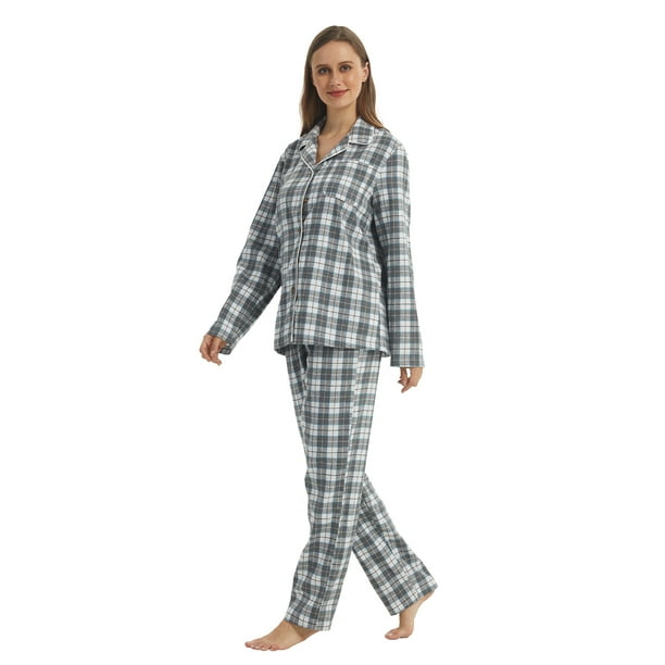 LANBAOSI Women Flannel Pajamas Sets 2 Piece Long Sleeve Top and