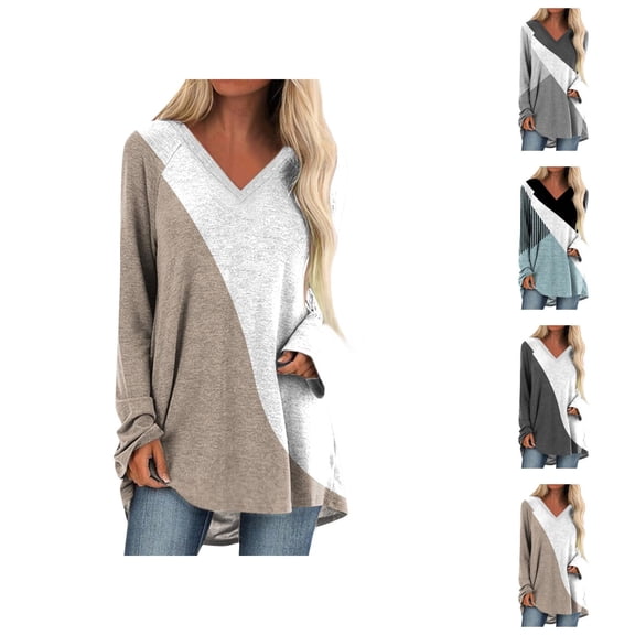 Long Sleeve Shirts for Women 2026 Spring Fall Casual Geometric Printed V Neck Oversized Shirt Tunic Blouse