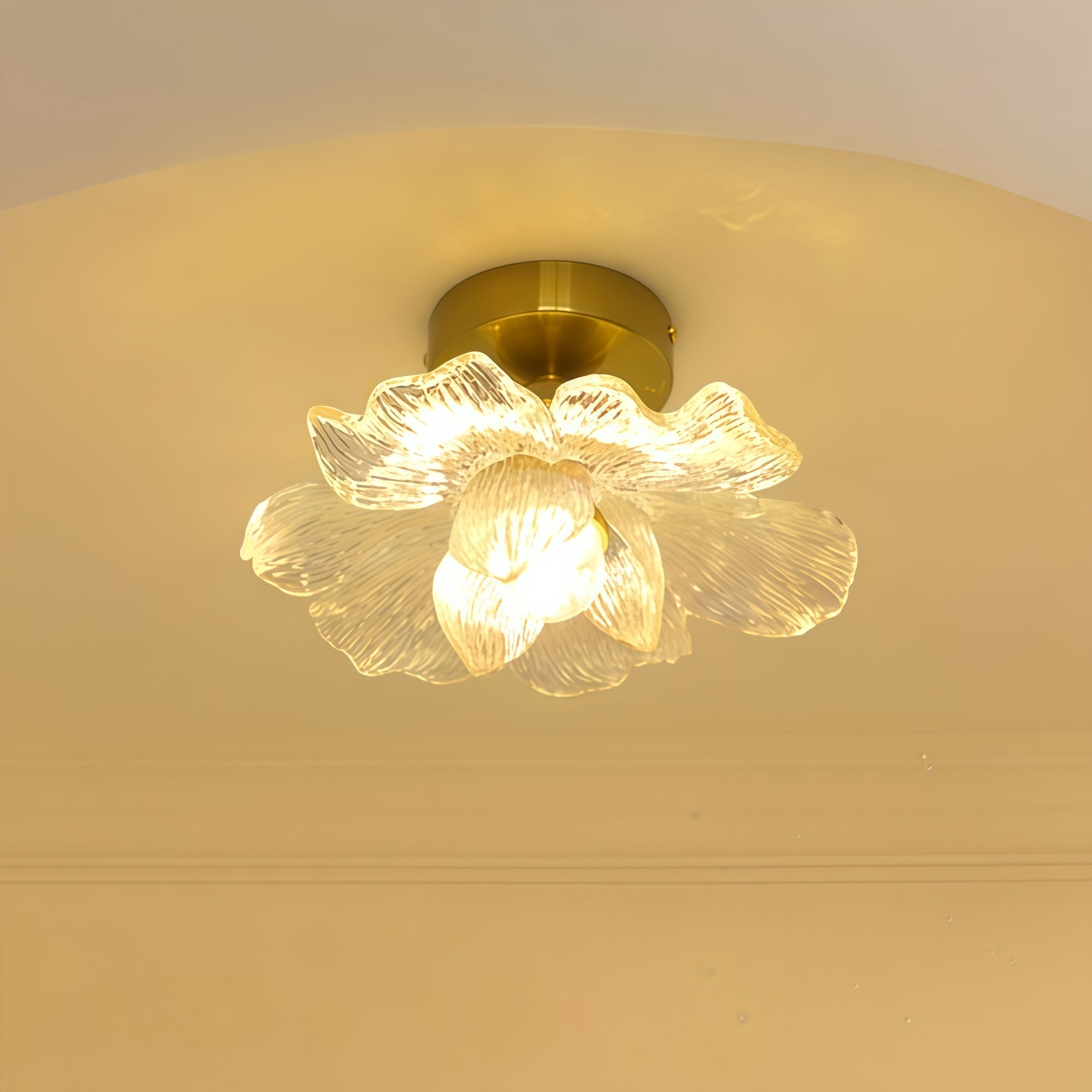 Glass Flower Ceiling Light Semi Flush Mount Hallway Ceiling Light Fixtures Large Gold Bathroom Close to Ceiling Light Floral Petal Kitchen Lamp for Entryway Porch Closet Balcony