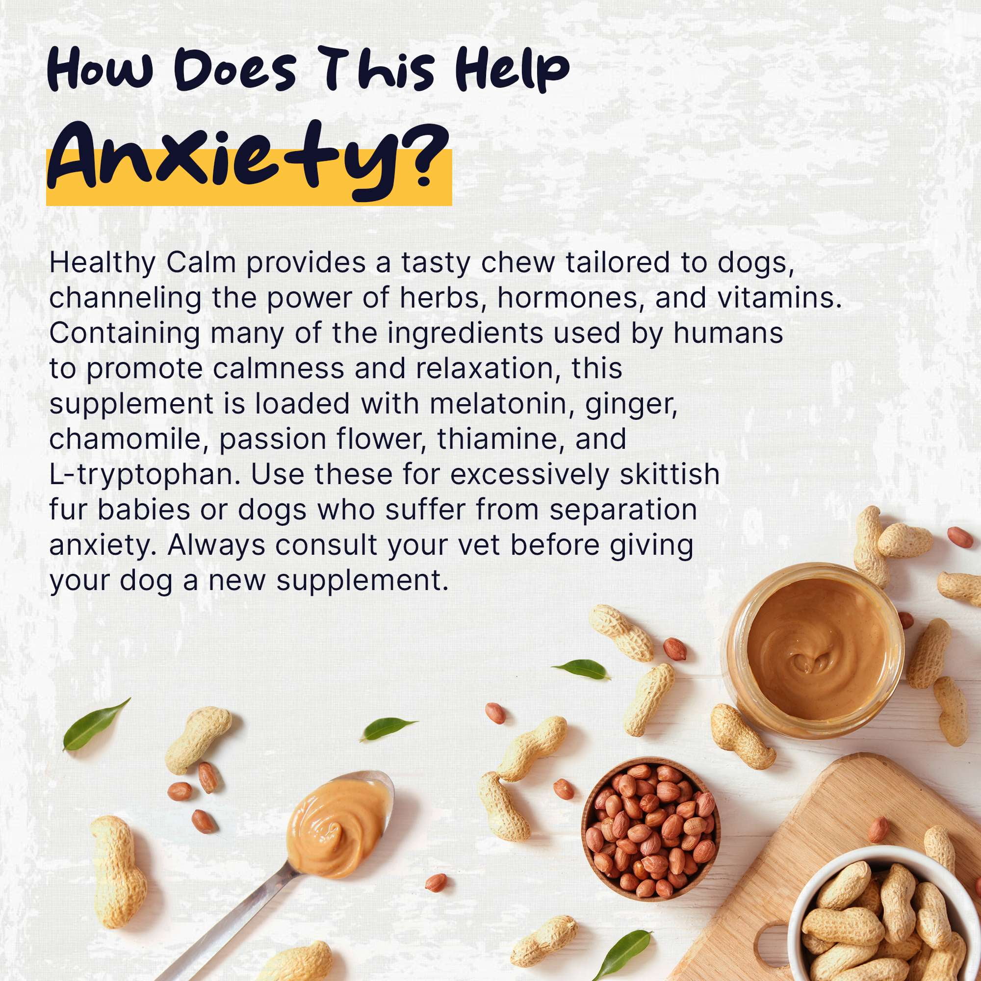 Healthy Pup Peanut Butter Calming Chews For Dogs with Melatonin - 60 Soft Treats - Dog Anxiety Relief