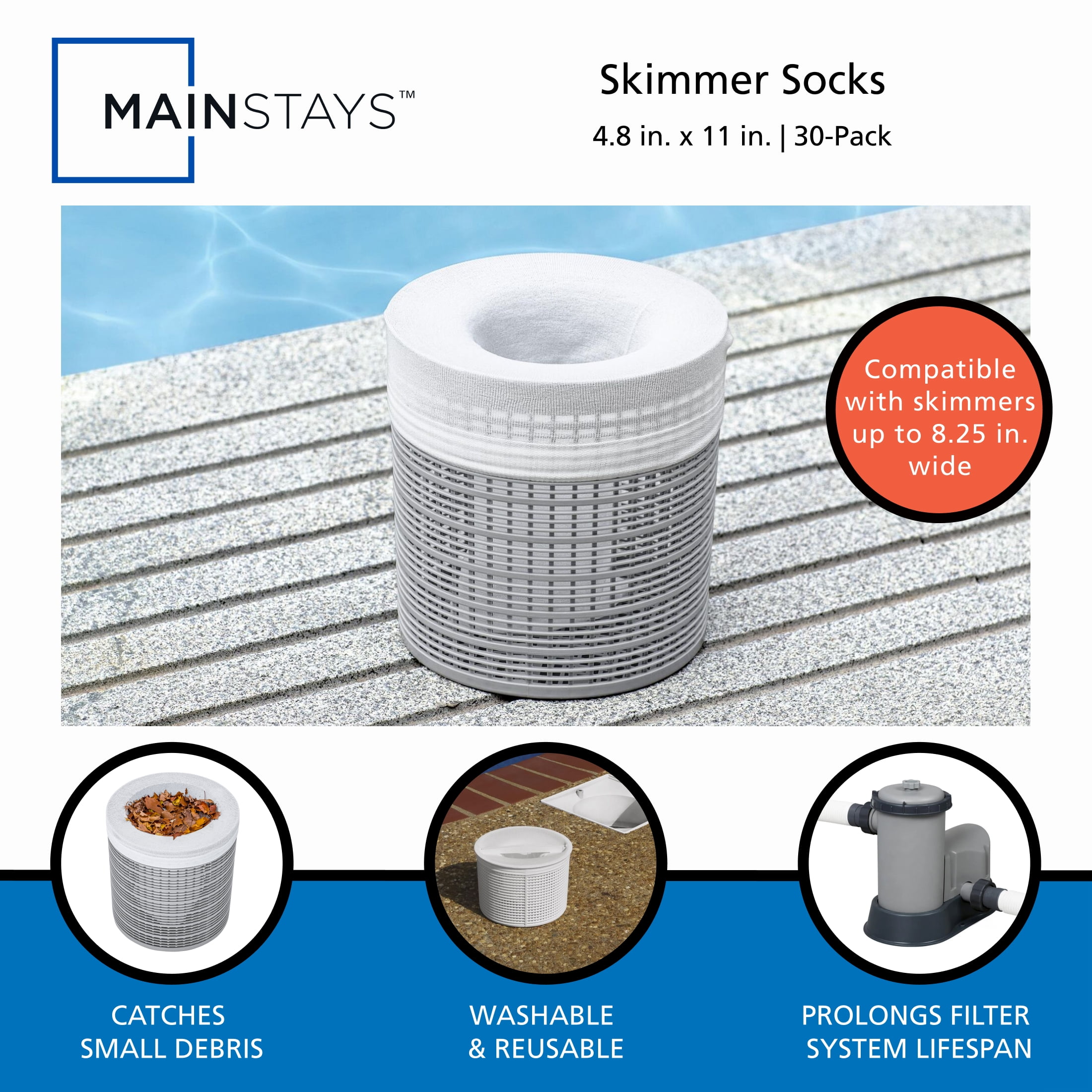 Mainstays Skimmer Socks for In-Ground Pools & Above Ground Pools, 30-pack