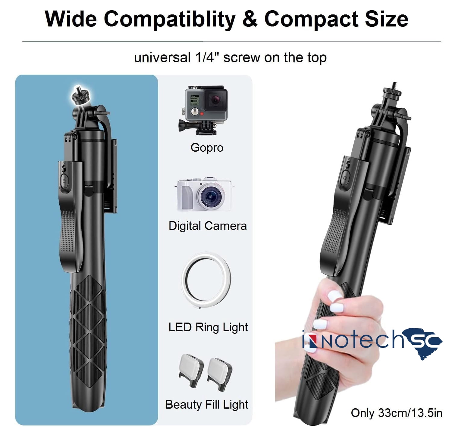 INNOTECHSC All in One 60" Video Tripod with Wireless Remote 360°, Black