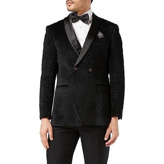 Men’s Soft Velvet Dinner Jacket Retro Tailored Fit Party Tuxedo Blazer Black Satin Shawl Lapels