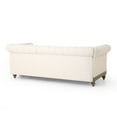 thumbnail image 3 of 79" PU Leather Loveseat Sofa, Mid Century Retro Cloud Couch with Rivet Design and Wooden Legs, Comfy Love Seat for Bedroom, Apartment, Beige, 3 of 8
