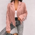 thumbnail image 2 of Women's Slim Fit Fringe Blazer Jacket Faux Suede Notched Lapel Long Sleeve Casual Tassel Outerwear for Party & Streetwear Pink-B L(L), 2 of 5