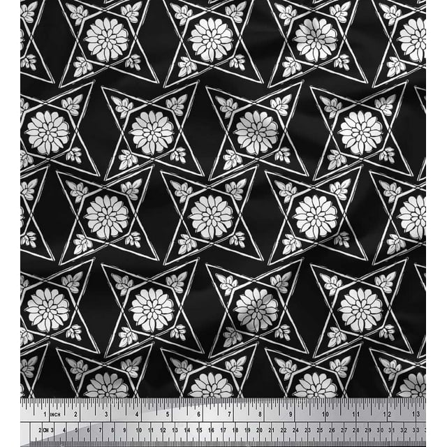 Soimoi Velvet Fabric Floral Block Printed Fabric 1 Yard 58 Inch Wide