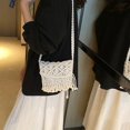 thumbnail image 2 of Bolso bandolera de paja para mujer Bolso de playa de verano Bolso de paja tejido para niña (Blanco), 2 of 7