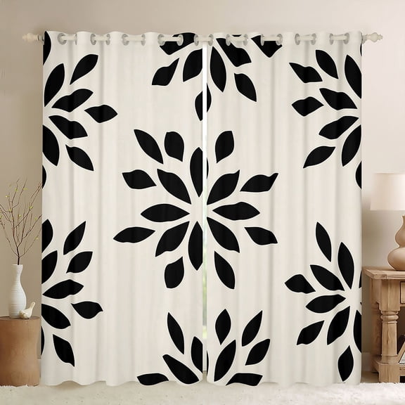 Manfei Dahlia Floral Blackout Curtains Set of 2 (52x84 Each), Black Flower Curtain