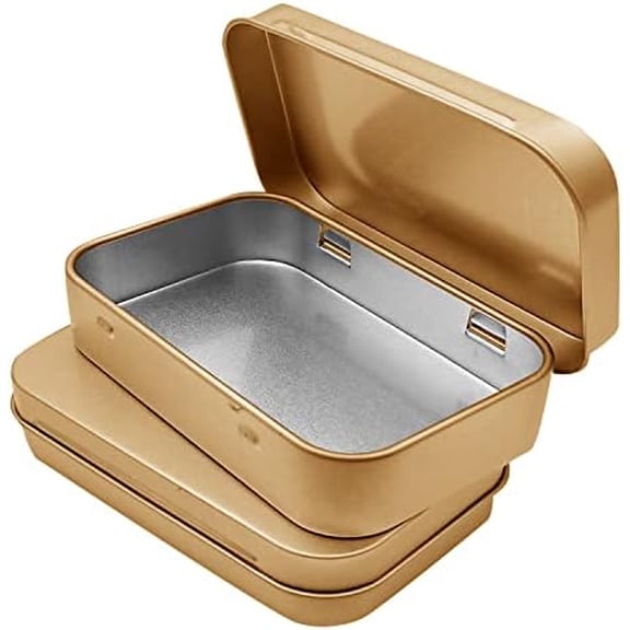 6 Pcs Metal Hinged Tin Box Container Mini Portable Small Storage Container Kit with Lid for Home Storage 3.7 x 2.3 x 0.8 Inch, Gold