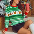 thumbnail image 2 of Suéter navideño verde para mujer, suéter feo de Navidad de Año Nuevo 2024, suéter holgado con cuello redondo y dibujos animados de alce, jersey de otoño e invierno 39955, 2 of 5