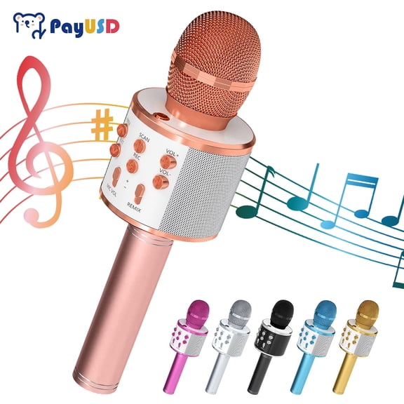 Wireless Microphone for Kids Bluetooth Karaoke Microphone for adults 5-in-1 Portable Handheld Mic Speaker Birthday Christmas Gifts Toys for Girls Boys Adults All Age, Rose Gold