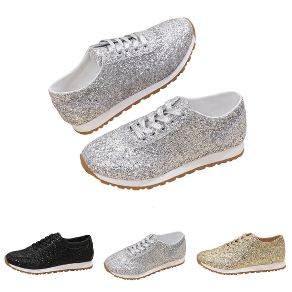Junboys Women's Glitter Mesh Athletic Walking Shoes - Sparkly Comfort Running Sneakers for Gym Party
