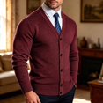 thumbnail image 5 of Men's Single Breasted Knit Sweater, V Neck Long Sleeve Cardigan, Relax Fit, Daily Commute Casual Top For Male, 5 of 9