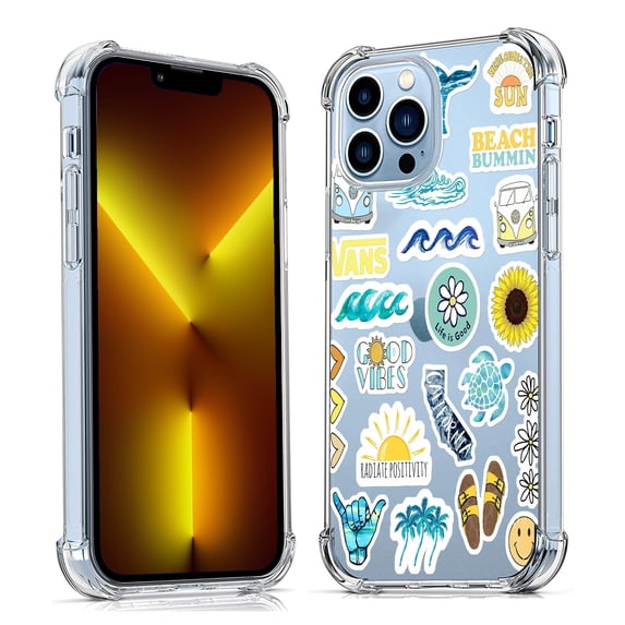 Good Vibes Clear Case for iPhone 13 Pro,Aesthetic Art Design Case for Men Women,Unique Soft Transparent TPU Bumper Case Cover