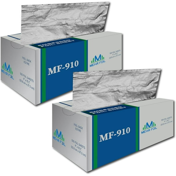 Mehr Foil Premium Aluminum Foil Sheets | Convenient Pop-Up Foil Sheets for Food Storage and Cooking | Pre-Cut 2 Pack Foil Sheets 9" x 10.75 | Box contain 500 Sheets