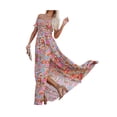 thumbnail image 4 of Seyurigaoka Women's Off Shoulder Wrap Dress, Bohemian Short Sleeve Floral Print Long Beach Dress A-Line Split Long Dress, 4 of 9