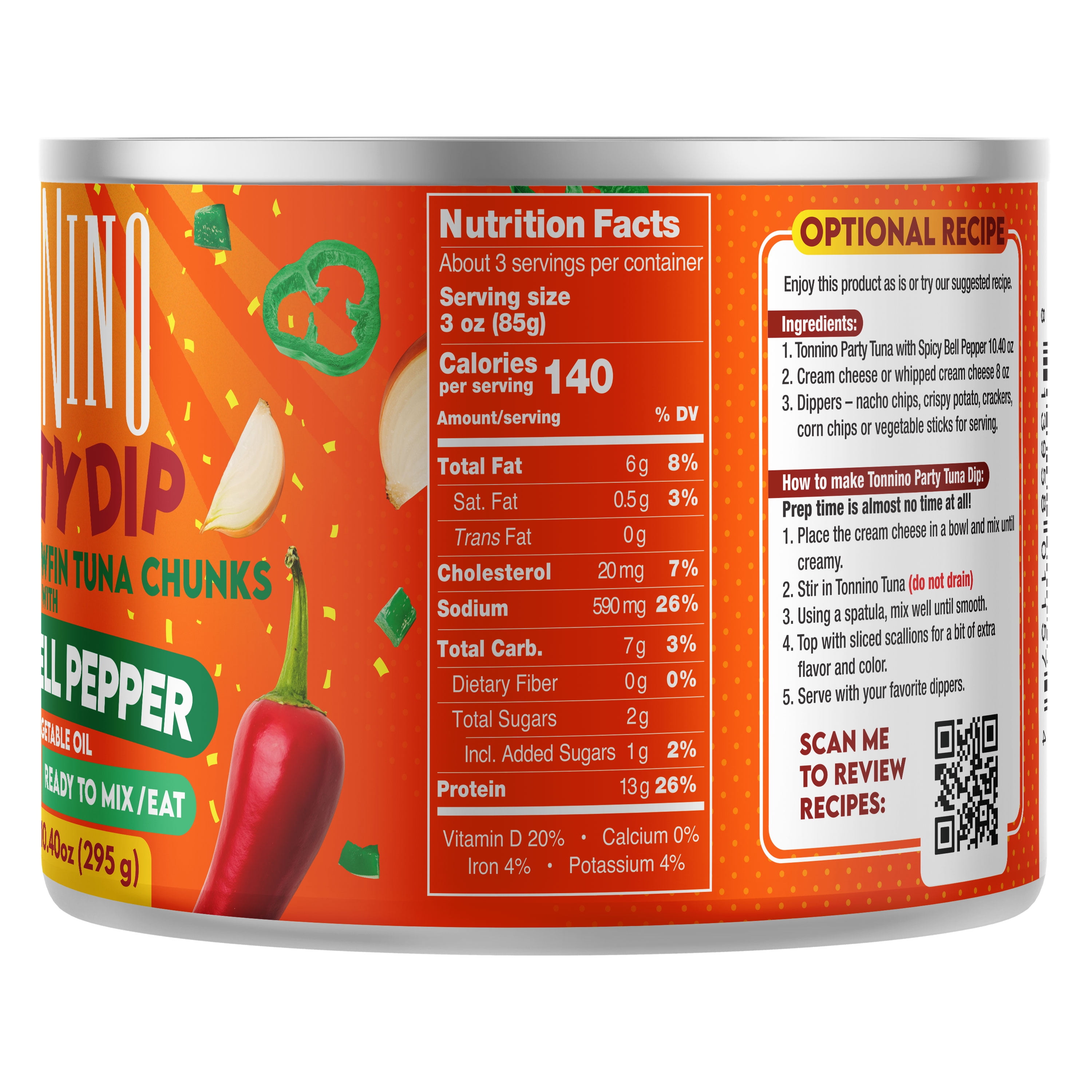 Tonnino Premium Yellowfin Tuna with spicy bell peppers, 10.40 oz, Can, Wild Caught