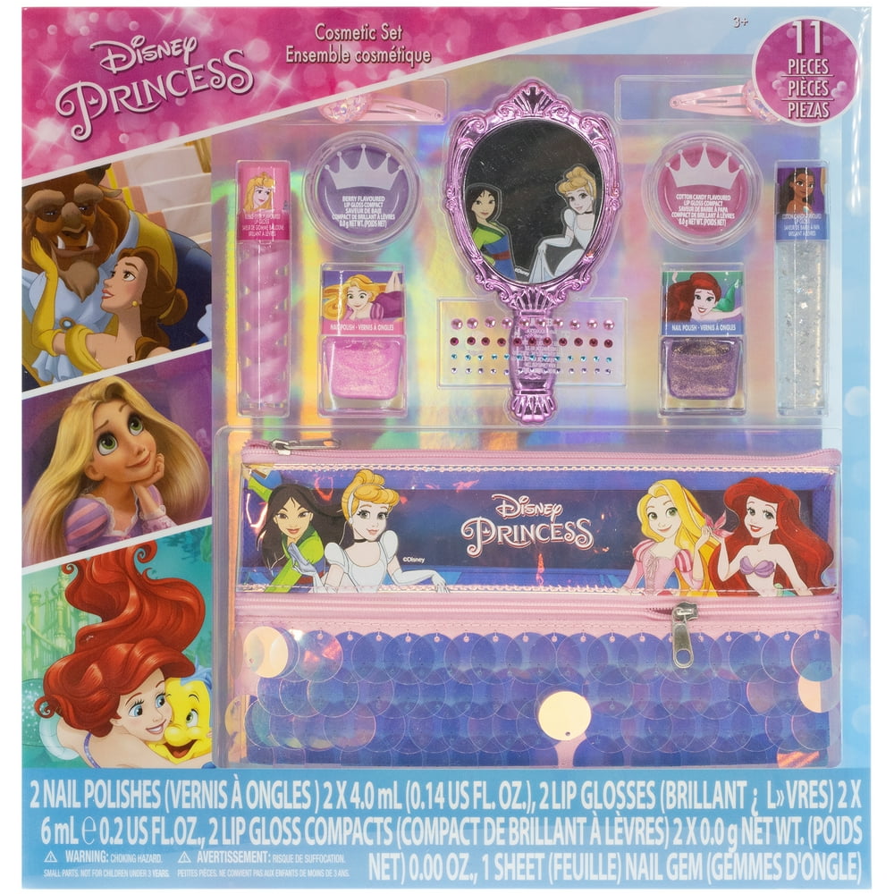 Townley Girl Disney Princess Makeup Set with 11 Pieces, Including Lip Gloss, Nail Polish, Mirror