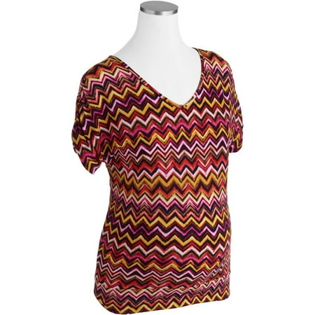 Maternity Zigzag Vneck Top With Flattering Side Ruching